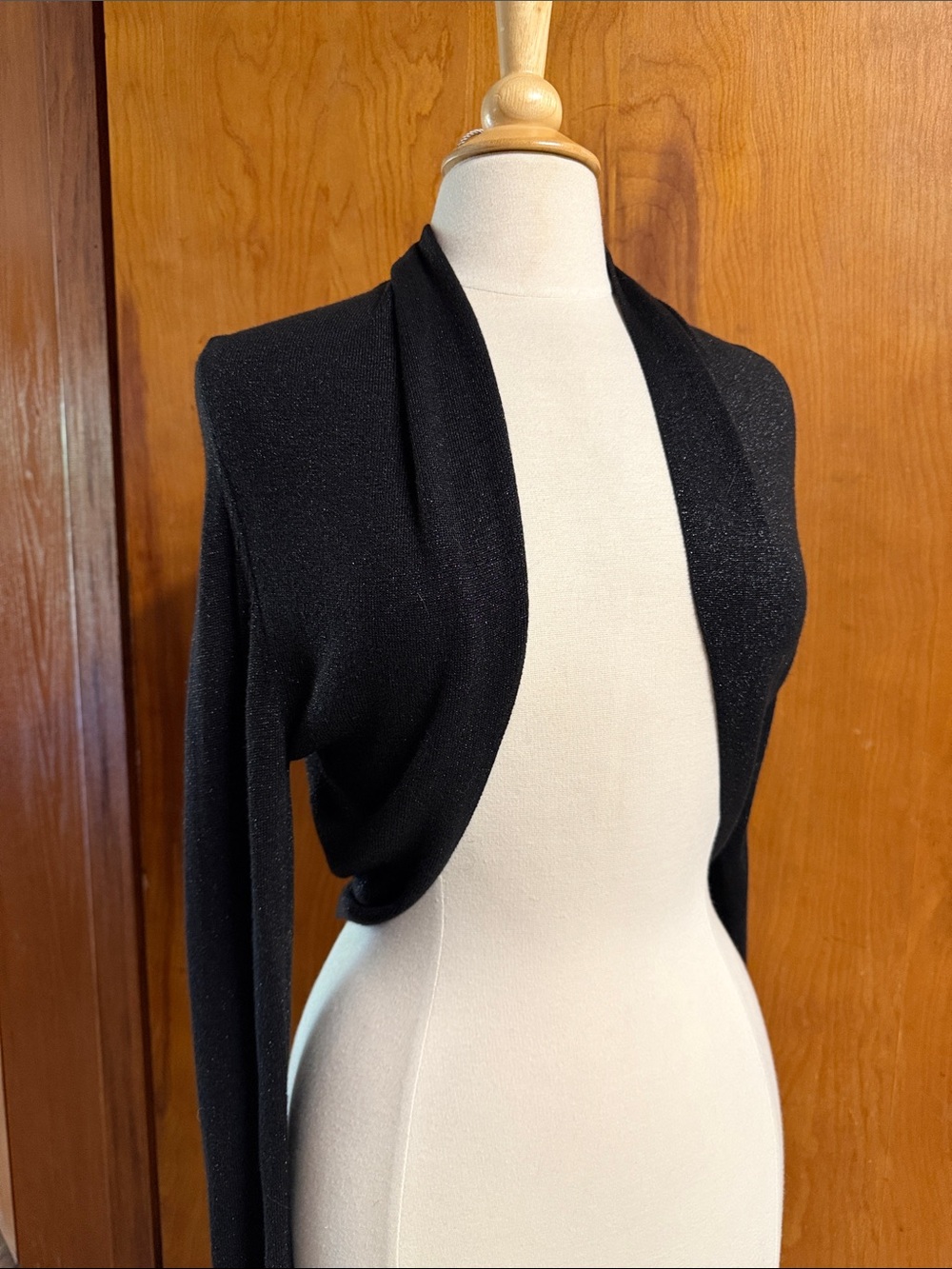 ANTONIO MELANI Black Metallic Thread Open-Front Women’s Bolero Sweater Bow MED
